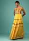 Canary Yellow Flowy Dress In Chiffon With Floral Kashmiri Thread Work And Embroidery