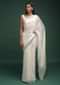 Daisy White Saree In Satin Blend With Zardozi And Stone Embroidered Diagonal Stripes And Border Online - Kalki Fashion