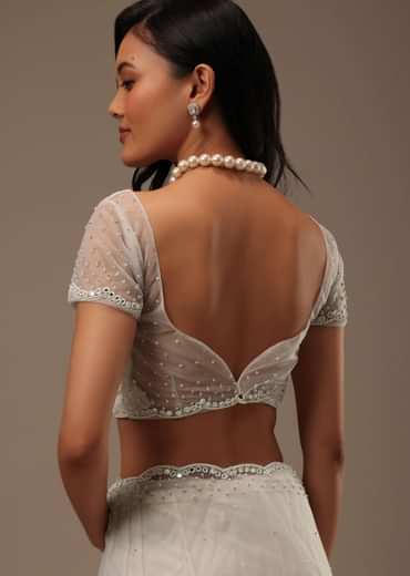 Daisy White Net Fabricated Saree With Mirror Work
