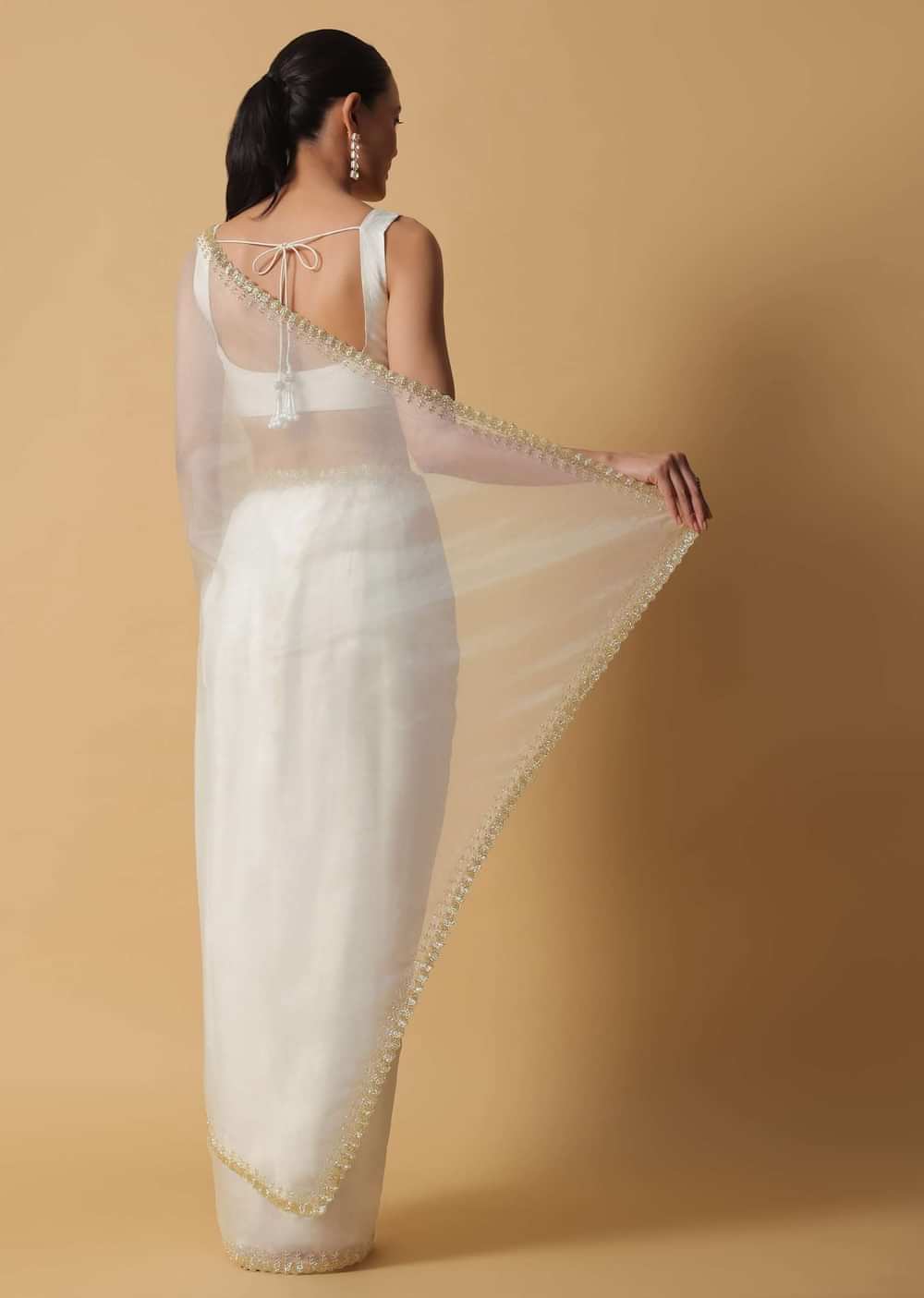 Daisy White Organza Saree In With Cut Dana Embroidered Borders