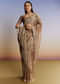 Dark Brown Jacquard Tissue Saree With Zigzag Zardosi Border