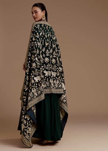Dark Green Anarkali Set with Sequin Work