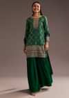 Dark Green Bandhani Zardosi Kurta Sharara Dupatta Set