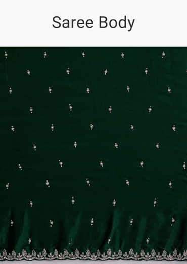 Dark Green Chinon Embroidered Saree With Intricate Hand Embroidery