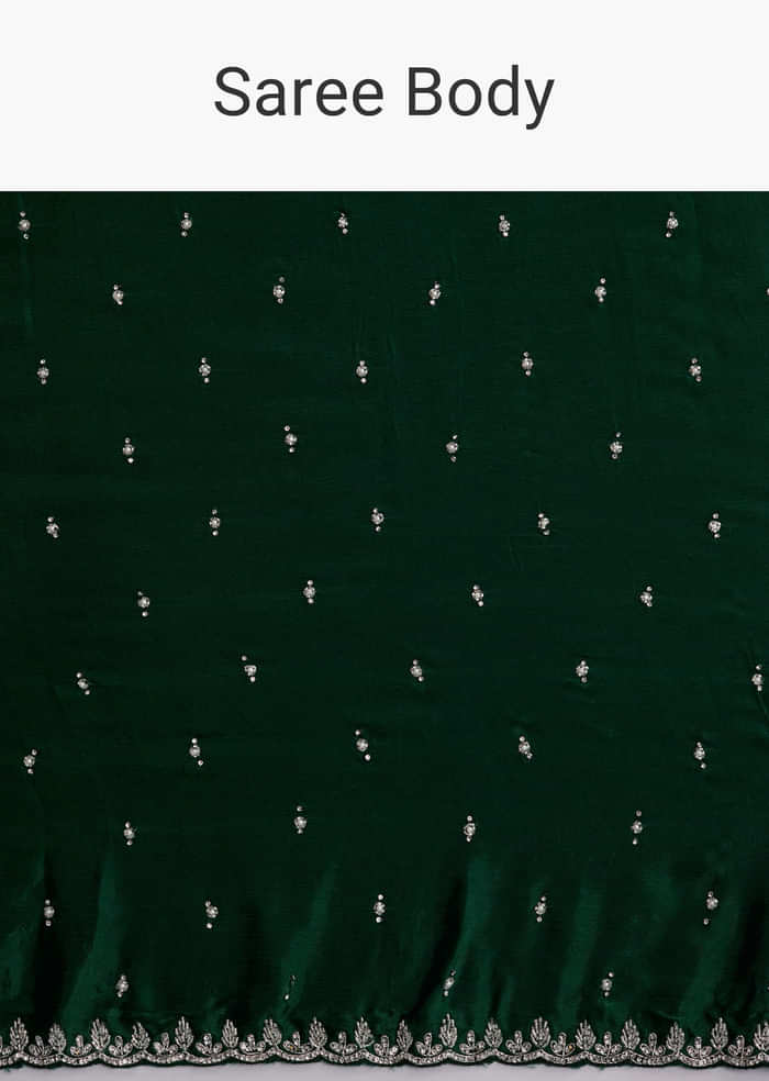 Dark Green Chinon Embroidered Saree With Intricate Hand Embroidery