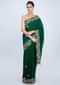 Dark Green Saree In Cotton Silk With Floral Embroidered Butti And Border Online - Kalki Fashion