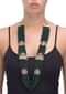 Dark Green Multistrand Beads Necklace With Green Crystals, Stones And Kundan Work Floral Motifs Online - Kalki Fashion