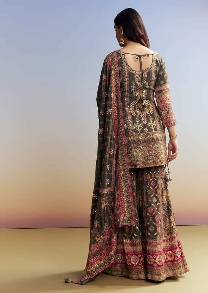 Dark Green Printed Sharara Set