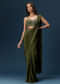 Dark Green Ready Pleated Saree With Corset Blouse