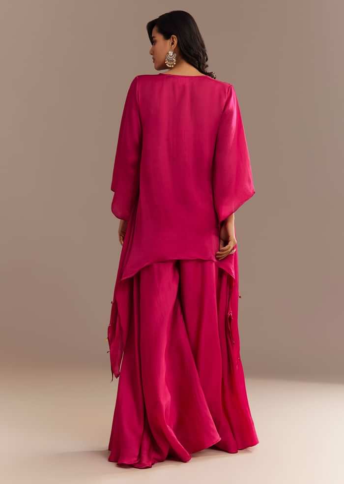 Dark Pink Asymmetrical Embroidered Palazzo Set