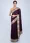 Dark violet silk saree with butti and heavy embroidered border only on Kalki