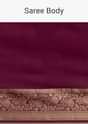 Dark Wine Crepe Silk Saree With Zari Border And Contrast Blouse