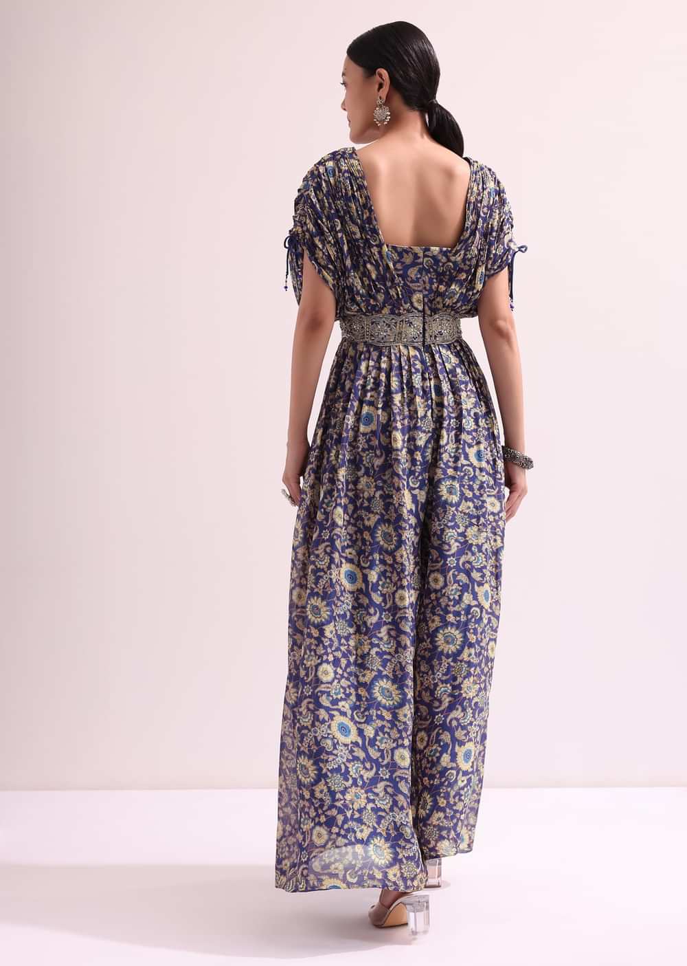 Dark Blue Floral Embroidered Jumpsuit