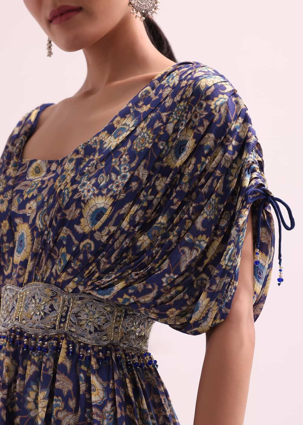 Dark Blue Floral Embroidered Jumpsuit