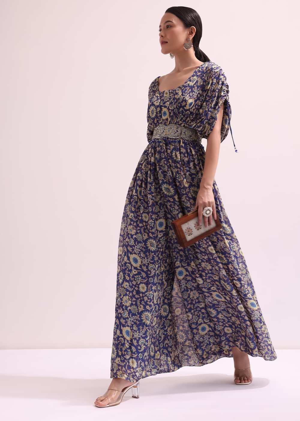 Dark Blue Floral Embroidered Jumpsuit