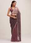 Dark Brown Dual Shaded Sequins Saree With Scalloped Border