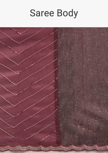 Dark Brown Dual Shaded Sequins Saree With Scalloped Border