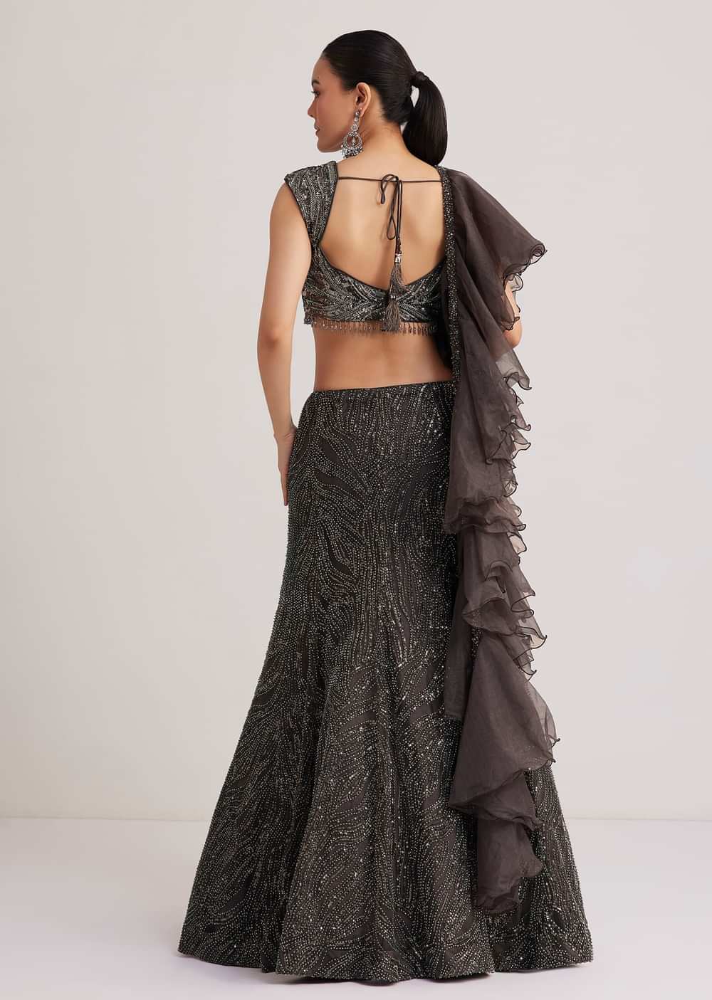 Dark Brown Sequins Mermaid Lehenga Set