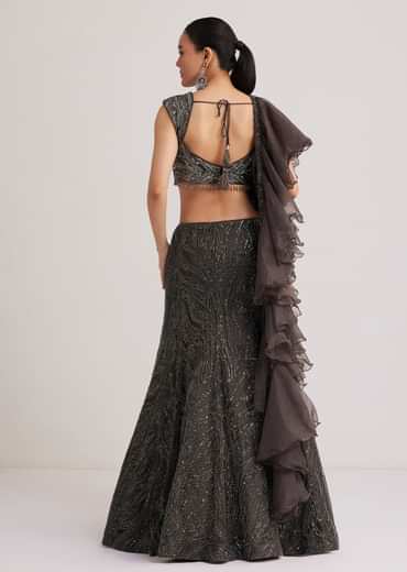 Dark Brown Sequins Mermaid Lehenga Set