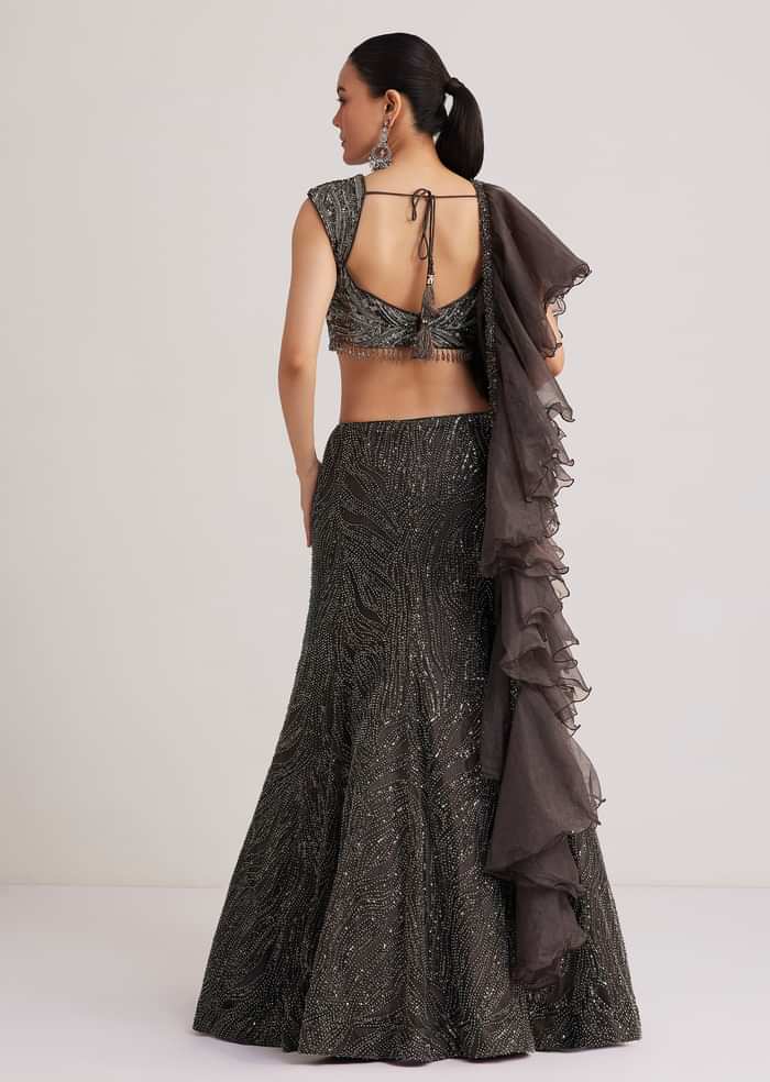 Dark Brown Sequins Mermaid Lehenga Set
