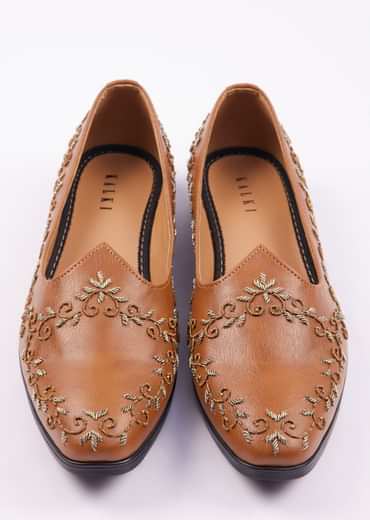 Brown Zardosi Work Juttis For Men