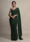 Dark green saree in satin chiffon with kundan and cut dana border only on Kalki