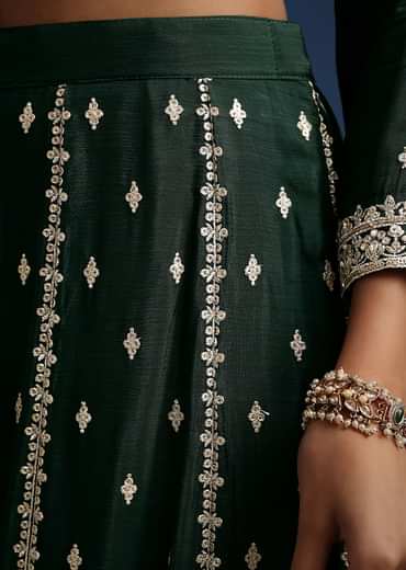 Dark Green Sequin Embellished Kurta Palazzo Set