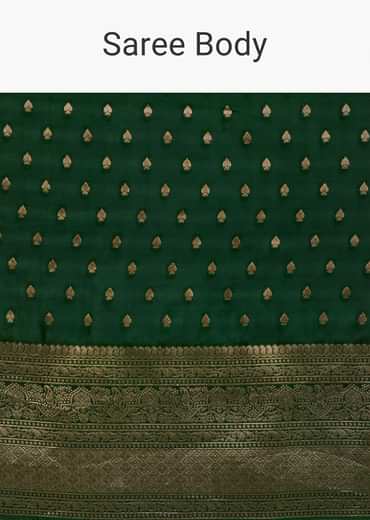 Dark Green Tissue Silk Saree With Zari Border Butti And Pallu
