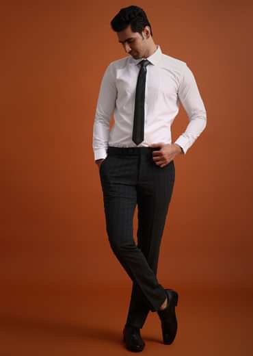 Dark Grey Tuxedo And Pant Set With Checkered Detail