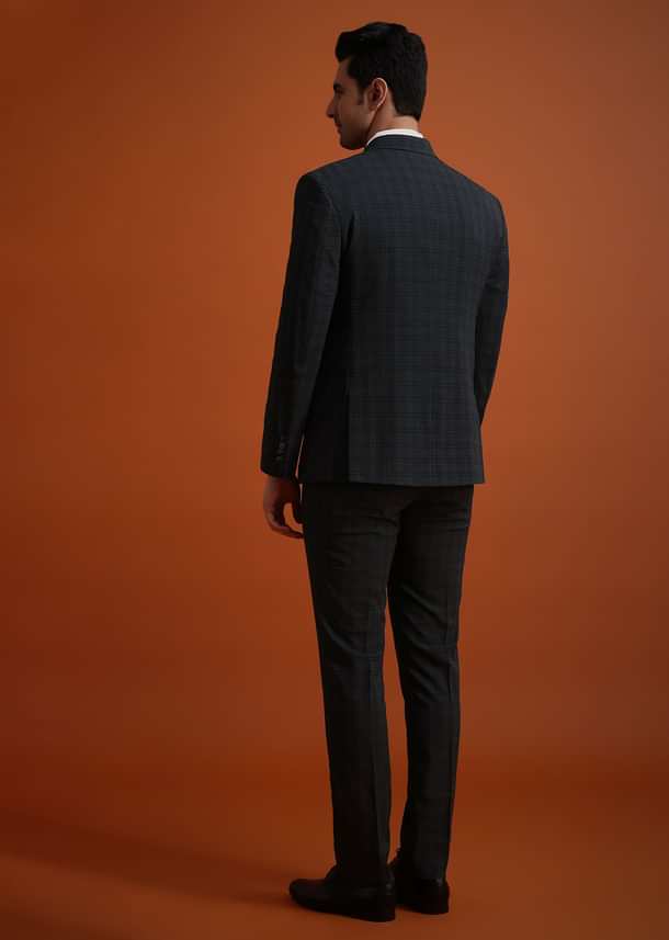 Dark Grey Tuxedo And Pant Set With Checkered Detail Dark Grey Tuxedo And Pant Set With Checkered Detail