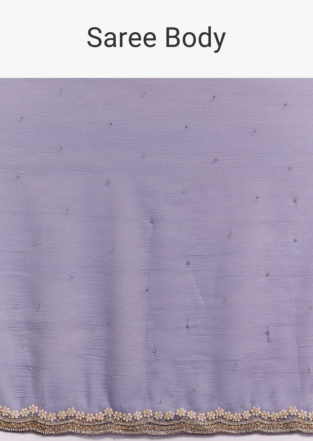 Dark Lavender Crushed Tissue Saree With Stone And Cutdana Embellished Border