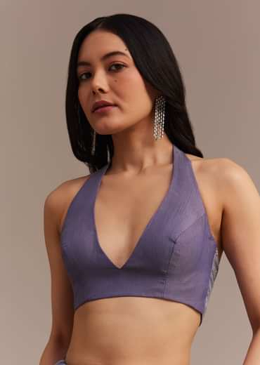 Dark Lavender Crushed Tissue Saree With Stone And Cutdana Embellished Border