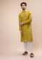 Dark Mustard Kurta Set In Silk With Lucknowi Thread Embroidered Floral Jaal