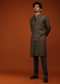 Dark Olive Nehru Jacket And Kurta Set Floral Motifs Print, A Matching Print Kurta In Full Sleeves