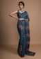 Dark Peacock Blue Saree In Silk With Colorful Resham Embroidered Rose Motifs Along The Border Online - Kalki Fashion