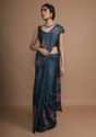 Dark Peacock Blue Saree In Silk With Colorful Resham Embroidered Rose Motifs Along The Border Online - Kalki Fashion