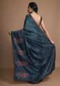 Dark Peacock Blue Saree In Silk With Colorful Resham Embroidered Rose Motifs Along The Border Online - Kalki Fashion