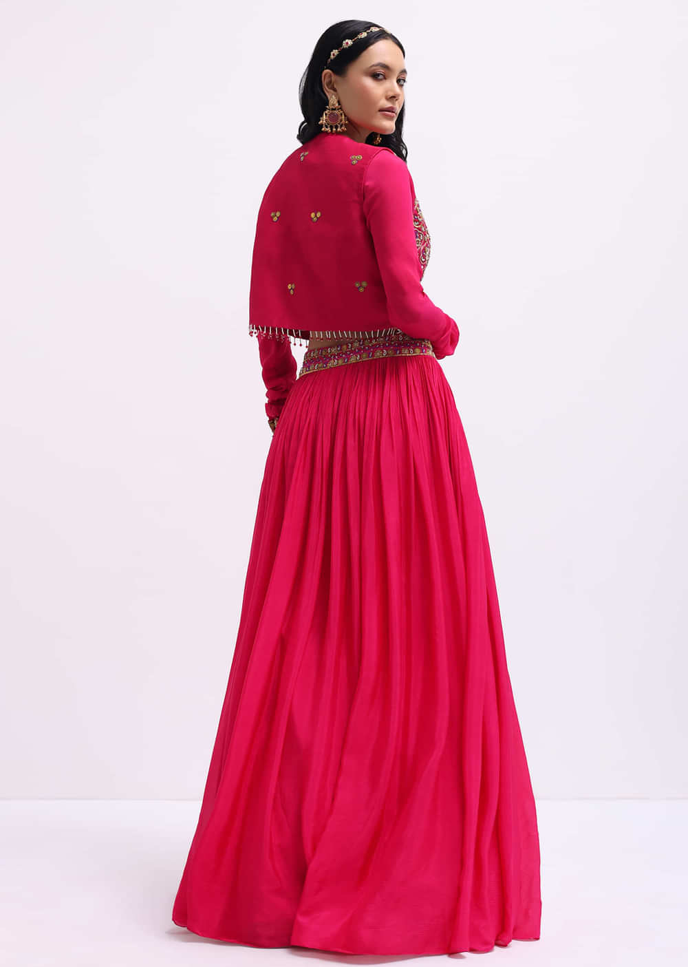 Dark Pink Embroidered Silk Lehenga Choli Set