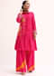 Dark Pink Printed Tussar Crop Top And Palazzo Set
