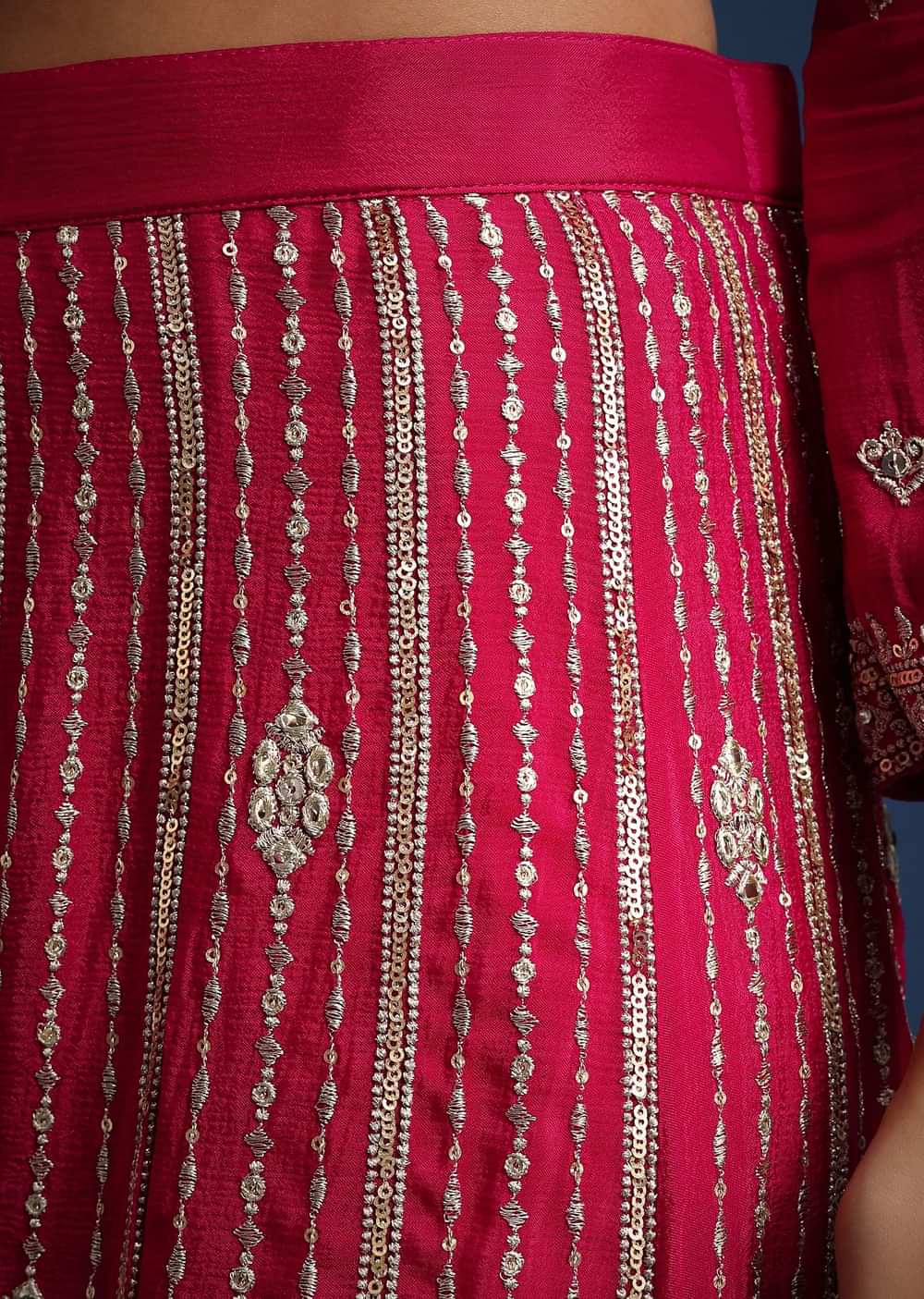 Dark Pink Sequin Embellished Kurta Palazzo Set In Chinon