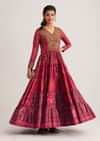 Dark Pink Silk Kurti With Indie Print
