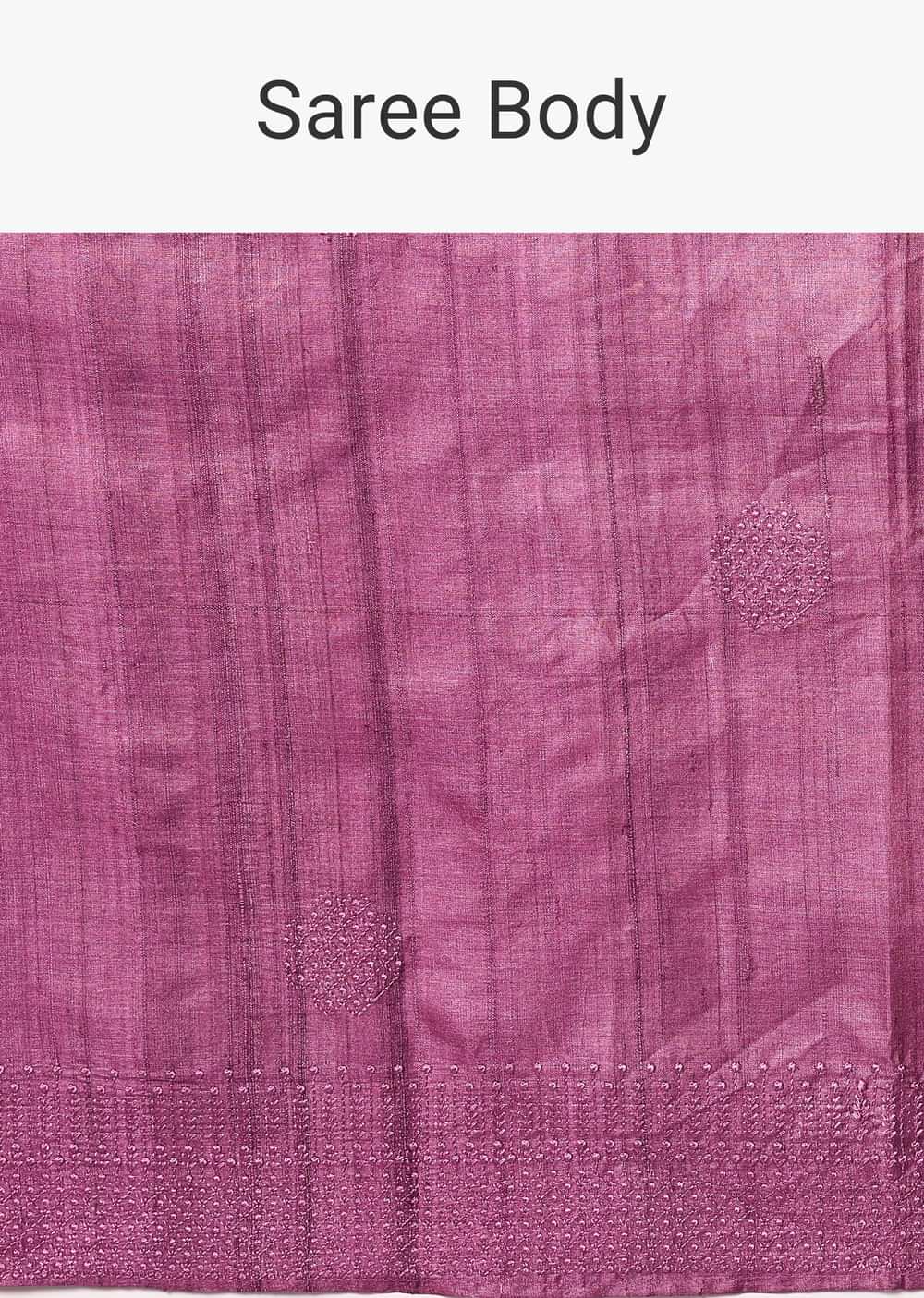 Dark Pink Tussar Saree With Unstitched Blouse