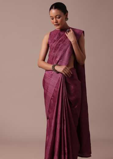 Dark Pink Tussar Saree With Unstitched Blouse