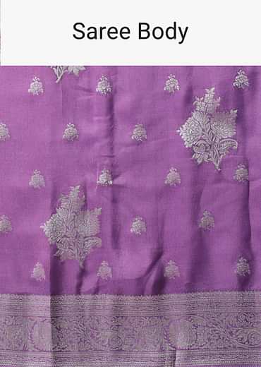 Dark Purple Dola Silk Saree With Silver Weave And Unstitched Blouse Piece