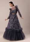 Dark Purple Embroidered Fancy Ruffle Gown Kalki