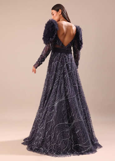 Dark Purple Fancy Embroidered Gown