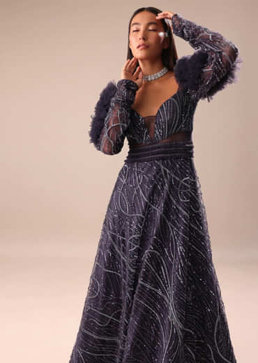 Dark Purple Fancy Embroidered Gown