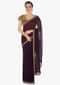 Dark purple saree in georgette with sequin border and ready embroidered blouse only on Kalki