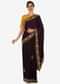 Dark Purple Saree With Mustard Blouse Carved In Heavy Cut Dana Embroidery Work Online - Kalki Fashion