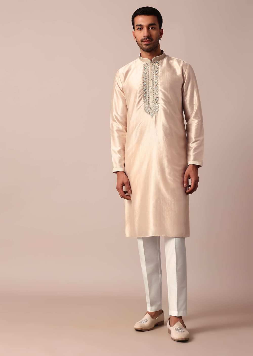 Dazzling Gold Silk Kurta Set For Men